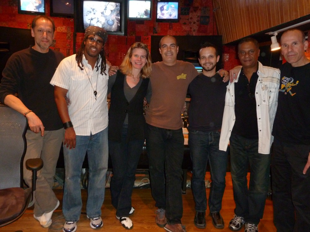 Session photo of Kevyn and other musician in the recording studio during the recording of the new project "Drawn to You"